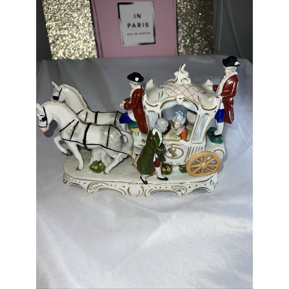 Antique Vintage Dresden German Porcelain‎ Carriage Figure Unique Princess Horses